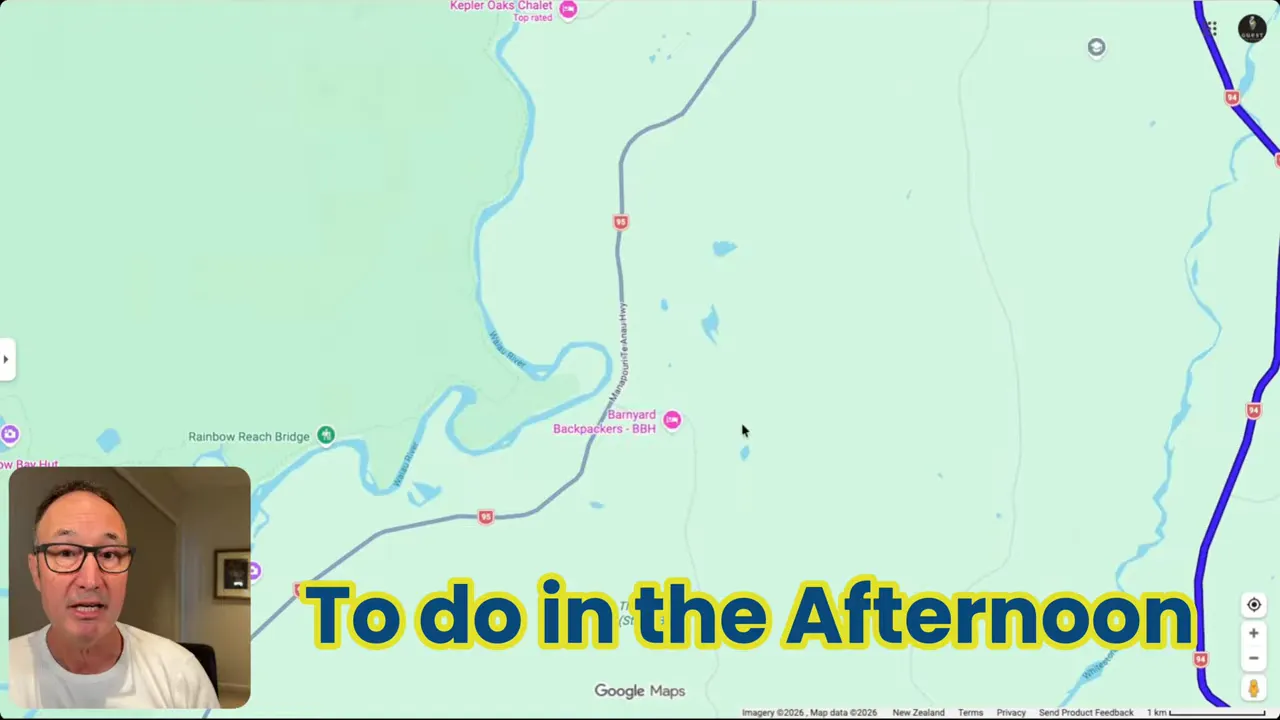 Map showing Rainbow Reach Bridge area near Te Anau, Fiordland