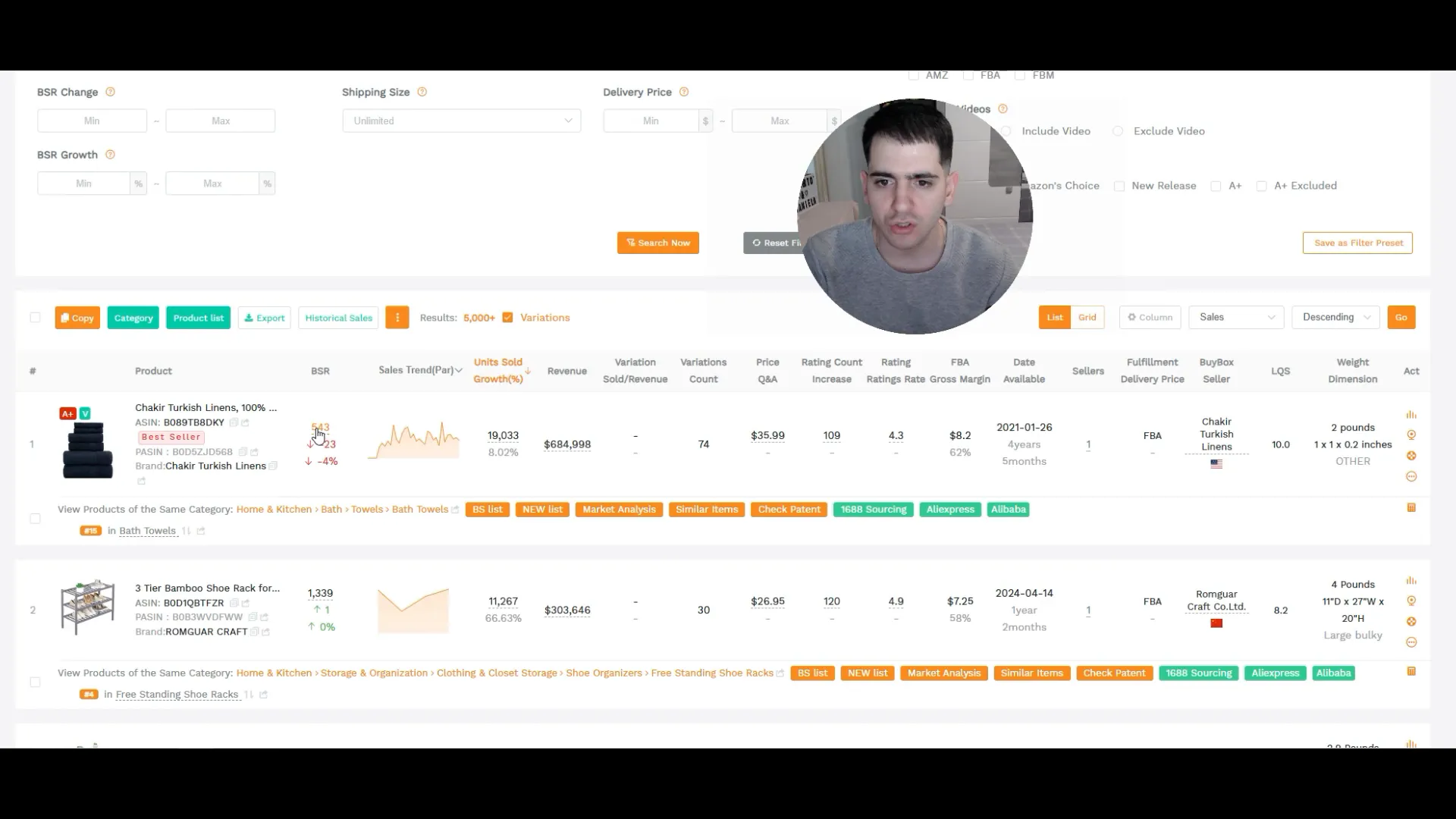 Datos detallados de producto en Seller Sprite con gráficos y métricas