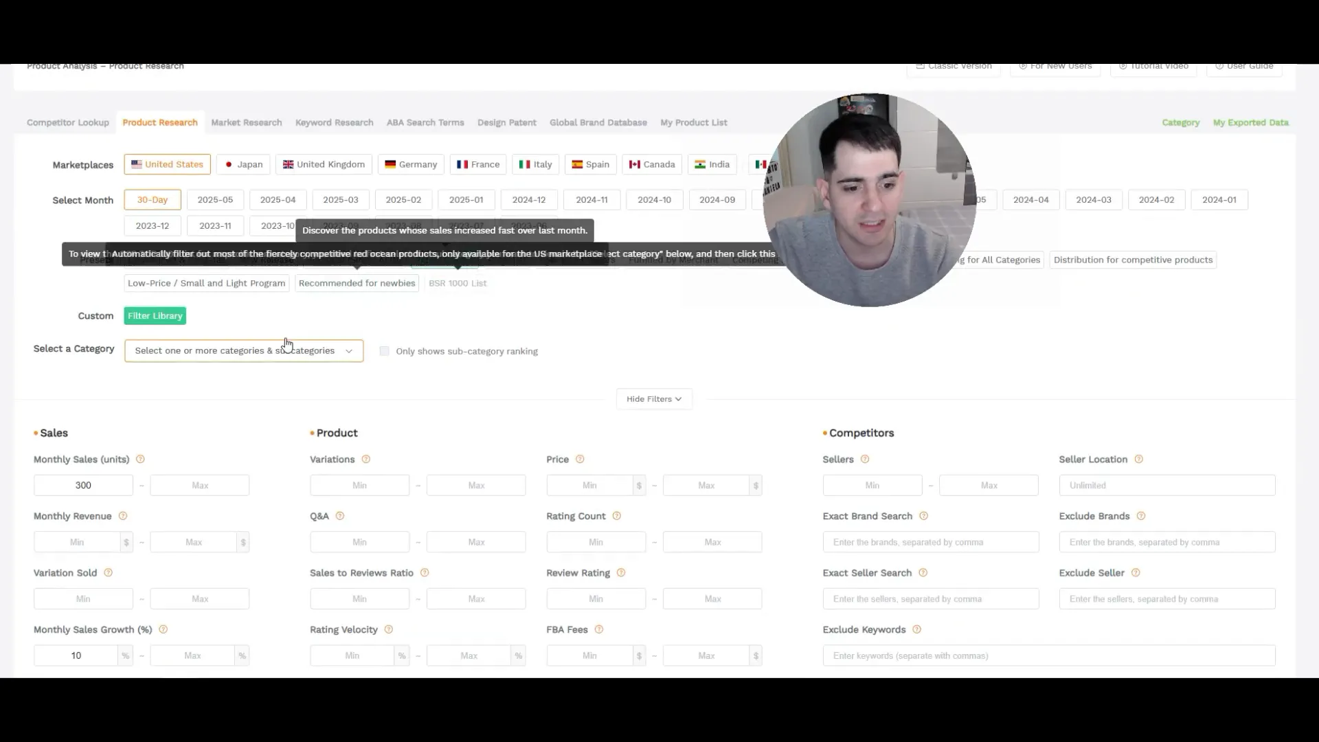 Configuración de filtros para búsqueda efectiva de productos en Seller Sprite
