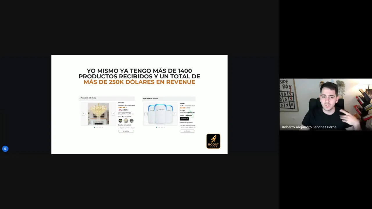 Pantallazo con ejemplo de resultados de Amazon Influencer: 1400+ productos recibidos y 250k dólares de revenue