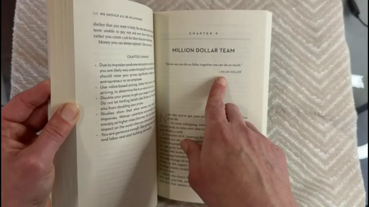 Open chapter pages of *We Should All Be Millionaires* titled “Million Dollar Team”