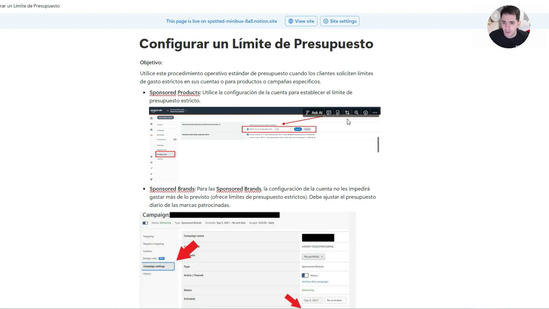Ejemplo de SOP para configurar límite de presupuesto en campañas