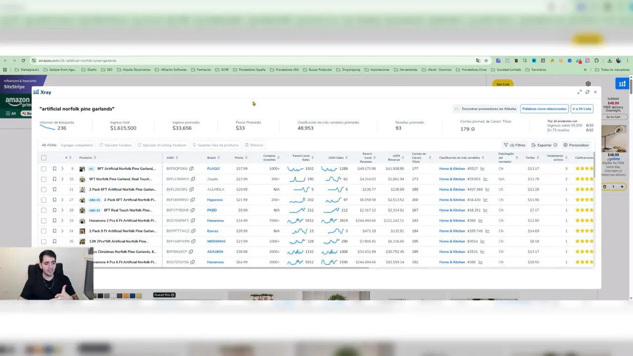 Helium 10 XR analizando resultados en la primera página