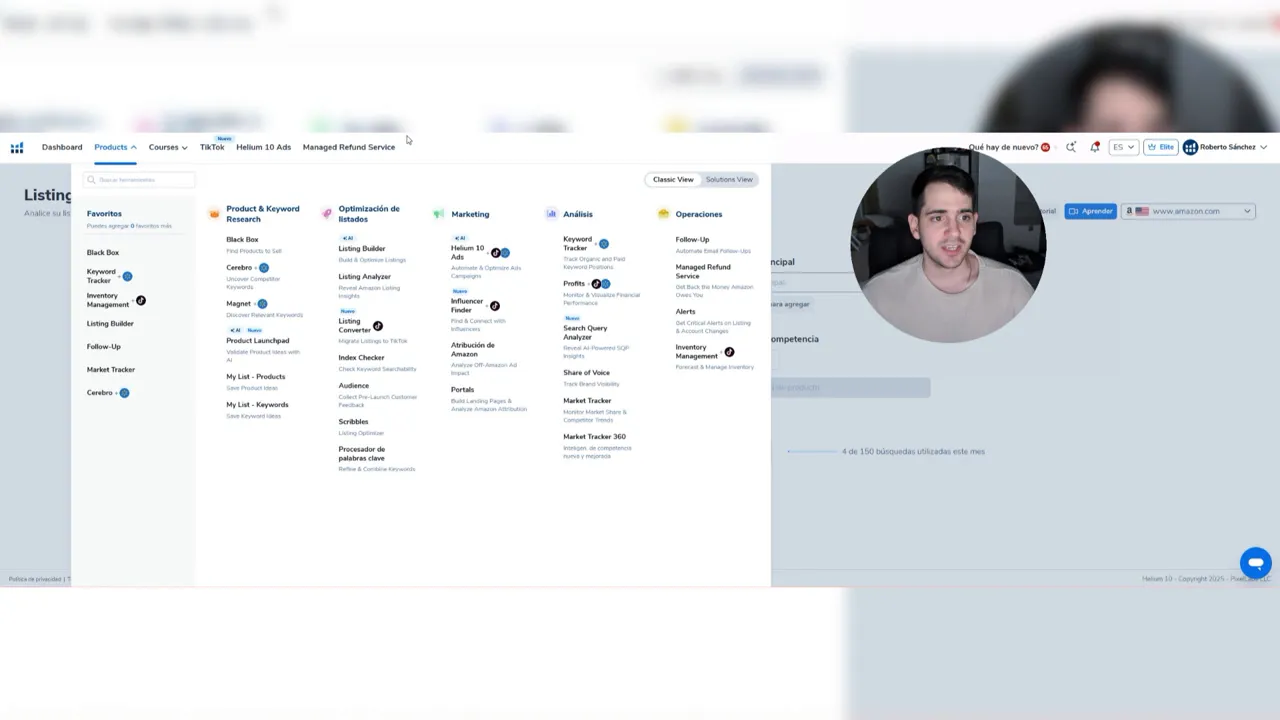 Accediendo a Helium 10 y seleccionando Listing Analyzer