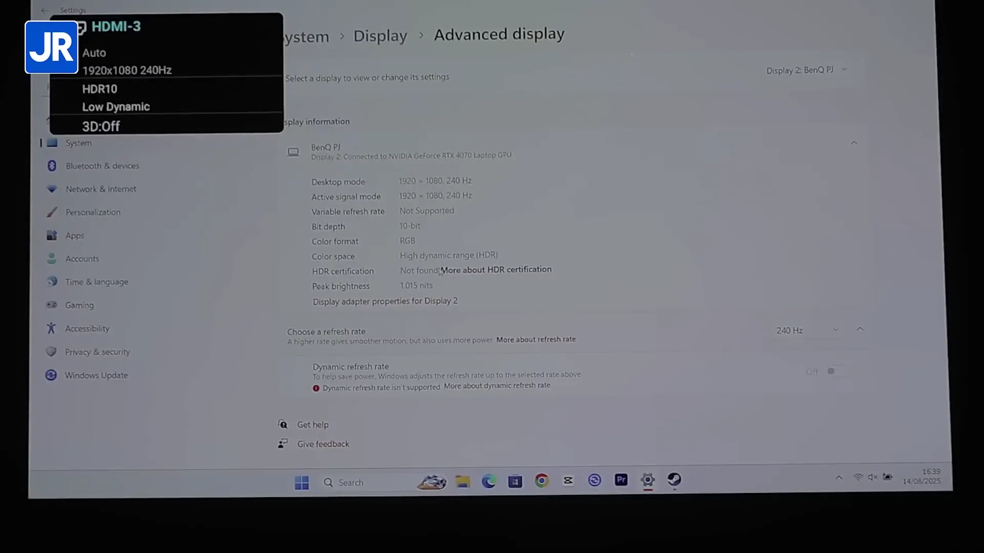 BenQ W4100i saat diuji untuk gaming: pengaturan refresh rate dan koneksi HDMI