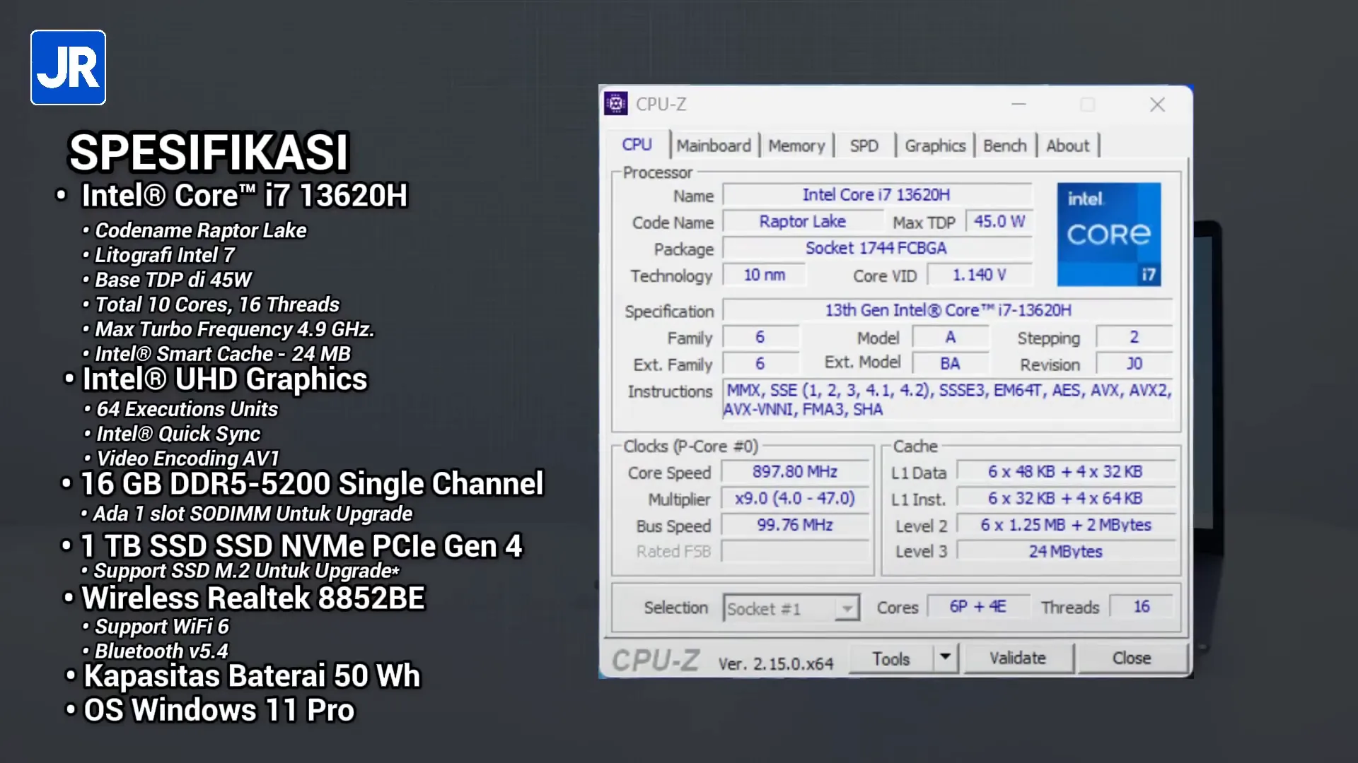 Spesifikasi utama ASUS ExpertBook P3 dengan prosesor Intel Core i7 generasi 13 dan RAM DDR5