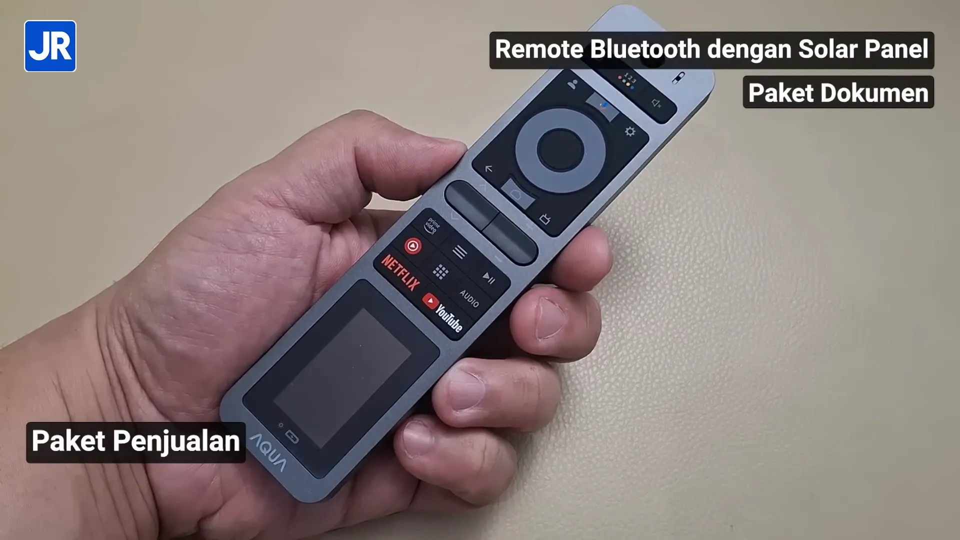 Paket penjualan AQUA TV 85M80 lengkap dengan remote solar charging