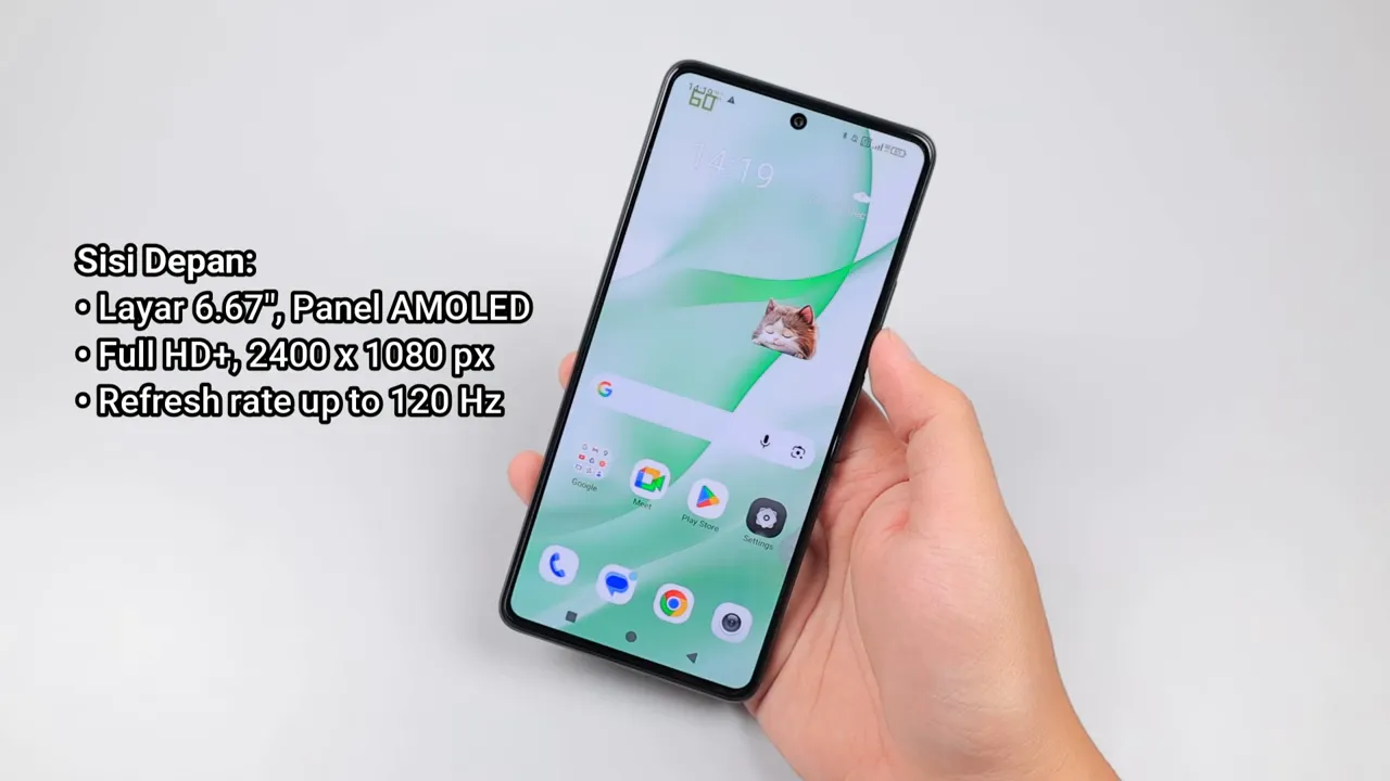ADVAN Macha dilihat dari depan menampilkan panel AMOLED 6,67 inci dan punch-hole di tengah