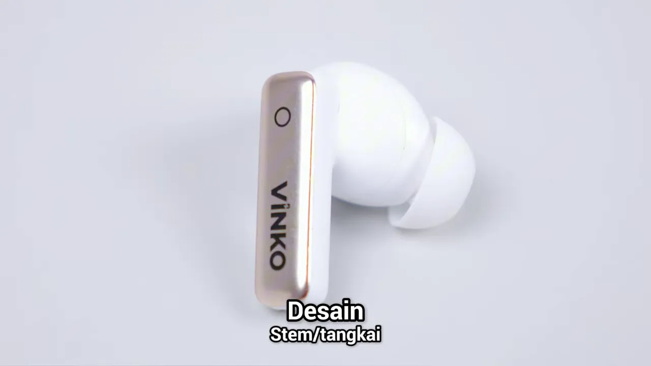 Vinko S10-NC close-up tampak depan stem dengan logo, ear tip di belakang.