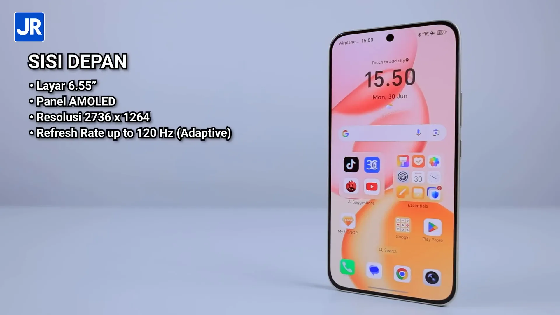 Layar AMOLED Honor 400 dengan refresh rate adaptif dan mode warna