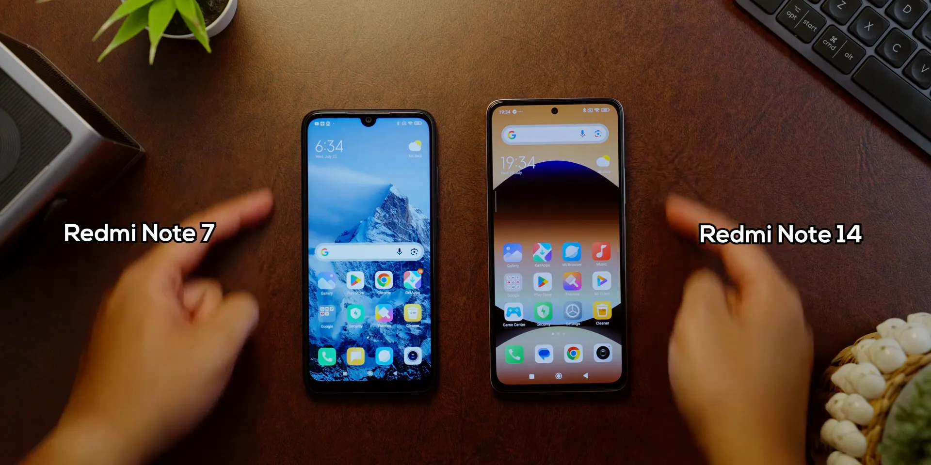 Perbandingan desain dan layar antara Redmi Note 7 dan Redmi Note 14