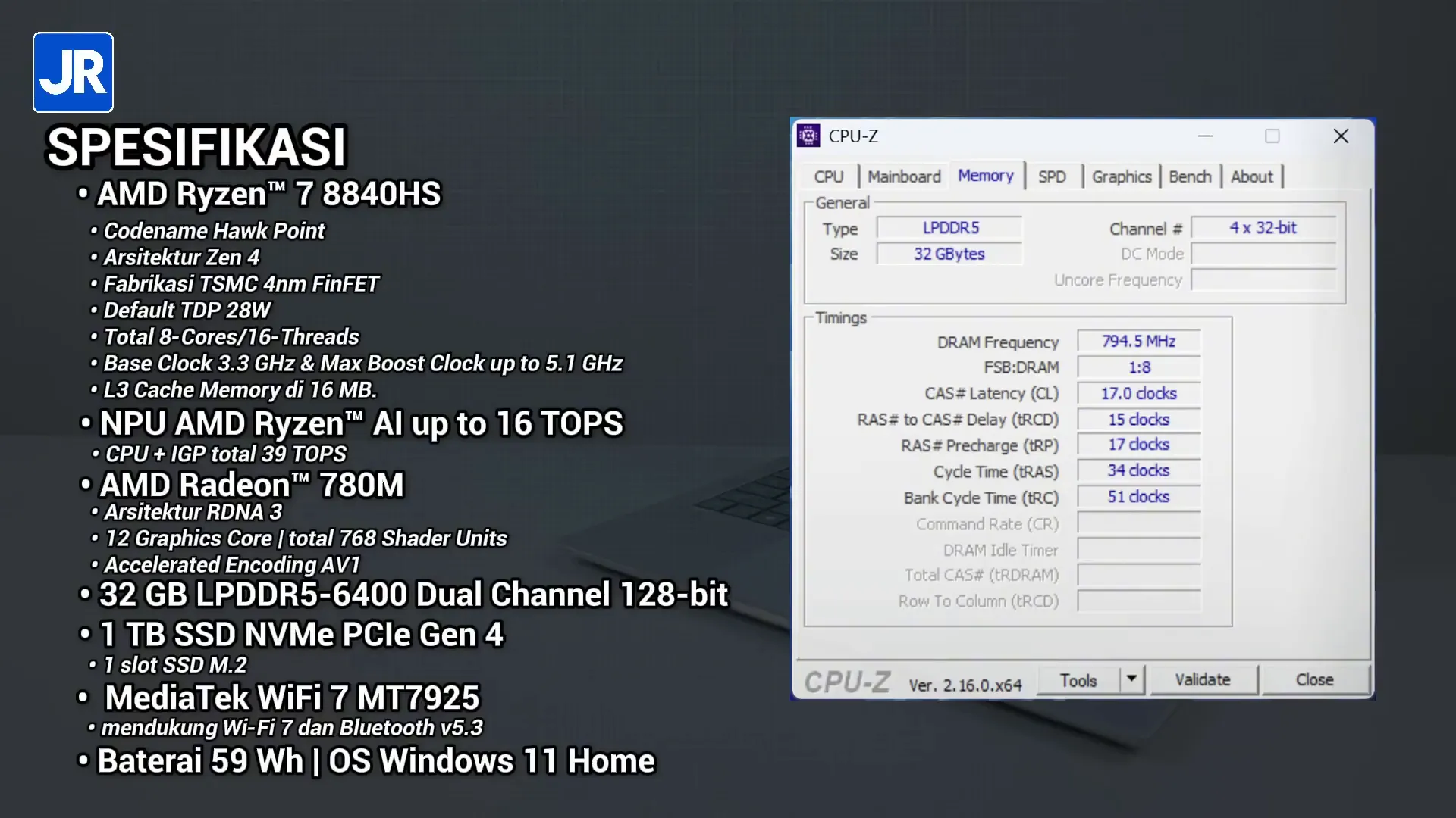 Spesifikasi utama HP Envy x360 2-in-1 dengan prosesor AMD Ryzen 7 8840HS