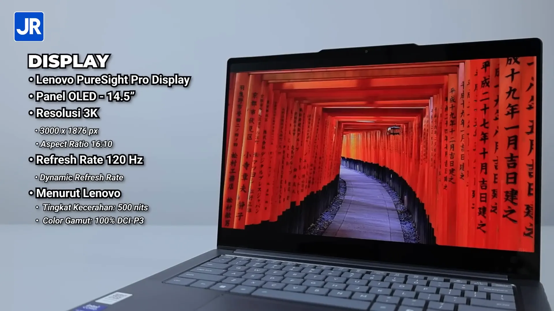 Layar OLED 3K 120Hz Lenovo Yoga Pro 7i Aura Edition dengan warna cerah dan tajam