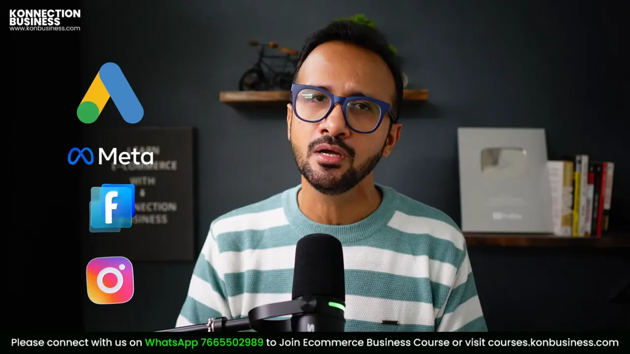 Biểu tượng Google Ads, Meta, Facebook và Instagram bên cạnh người thuyết trình