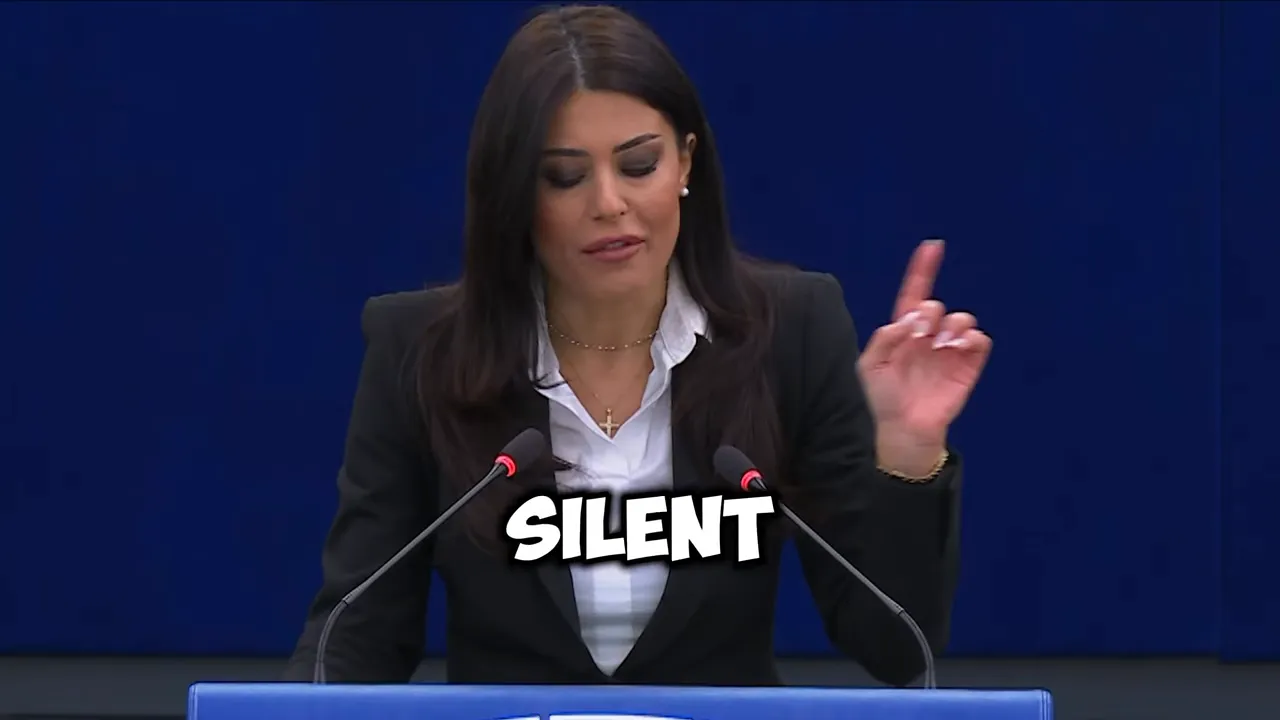 MEP speaking at a podium with the word 'SILENT' overlaid