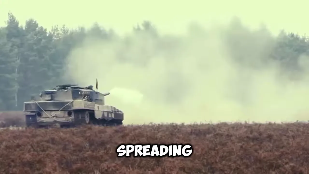 Camouflaged tank moving through snow