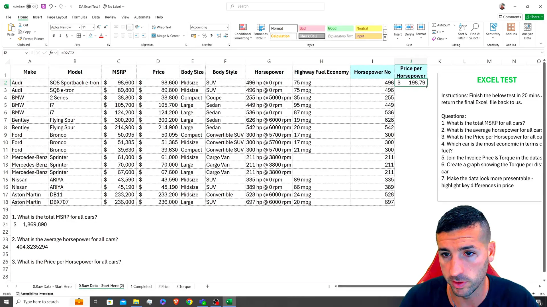 Calculating price per horsepower