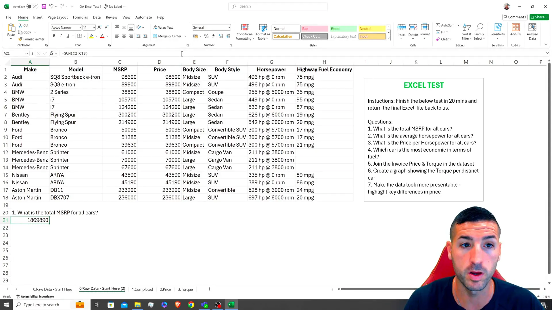 Calculating total MSRP for all cars