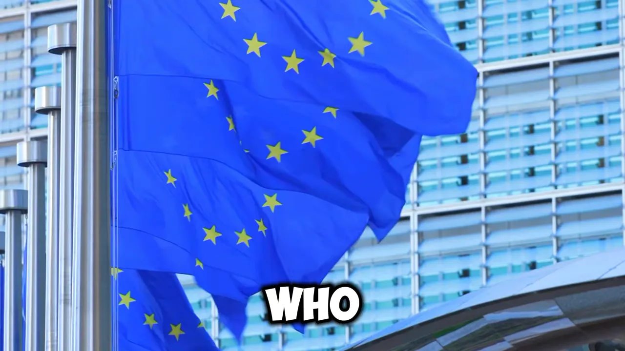 European Union flags flying outside a modern building