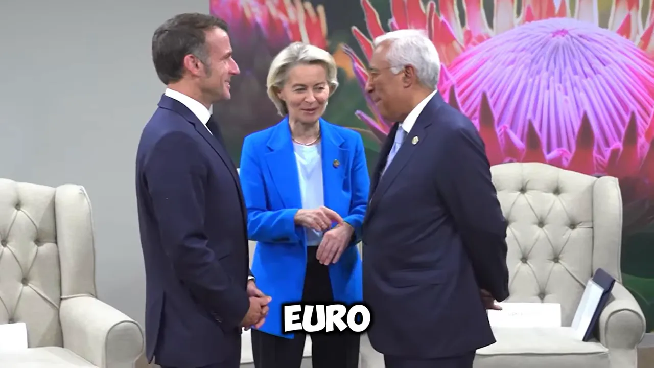 three politicians meeting in a formal room with colorful wall art behind them