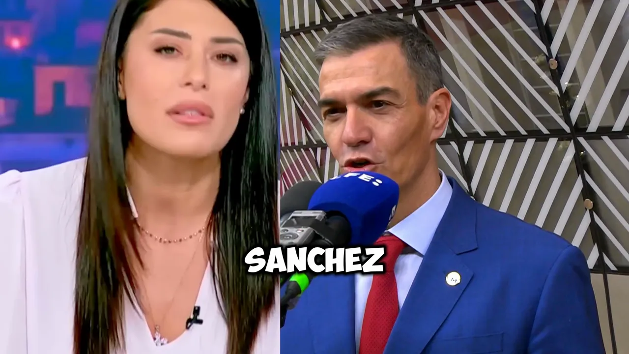 Politician speaking into press microphones beside a television presenter in a split-screen