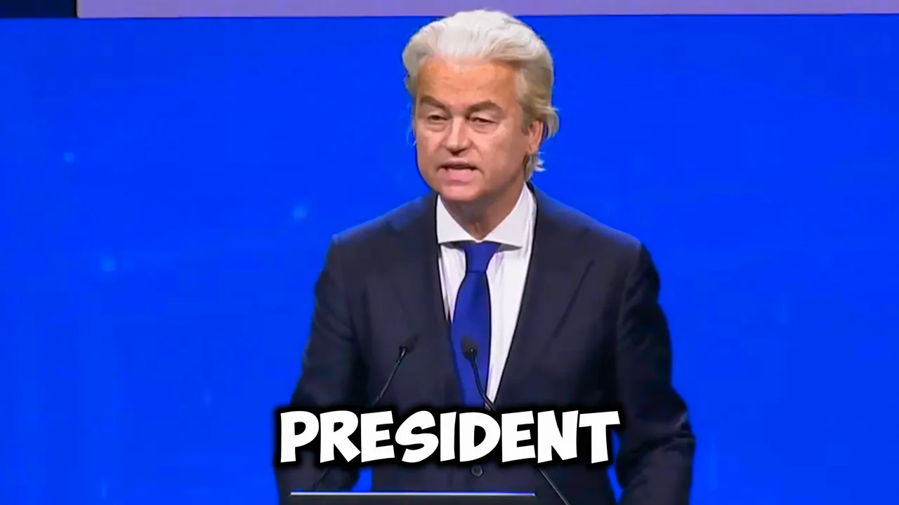 Politician at a podium speaking against a solid blue background (close-up).