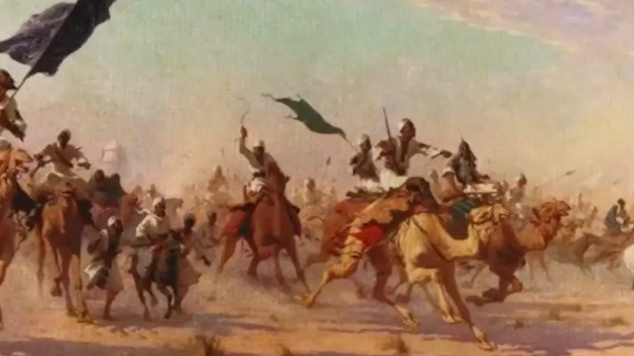 Painted-style battle scene with soldiers in a historical setting