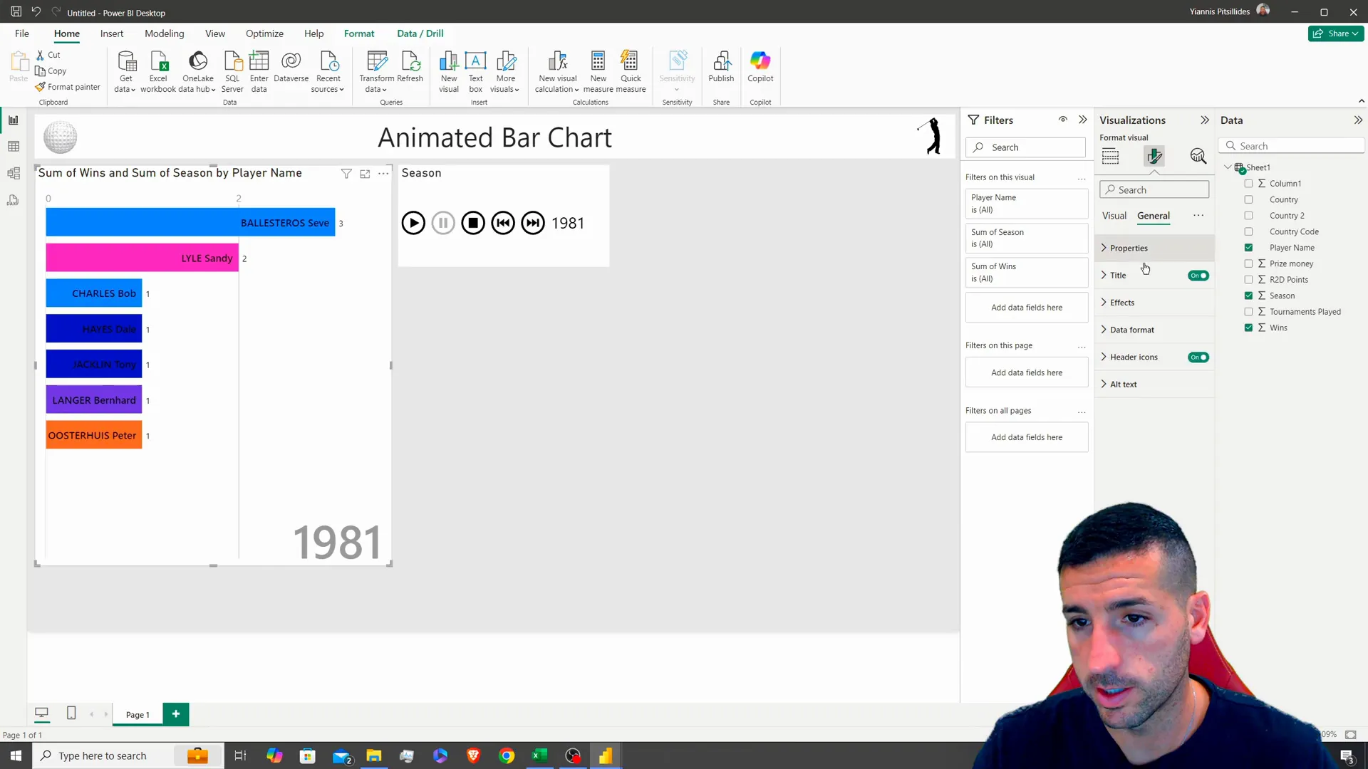 Formatting the title of the animated bar chart