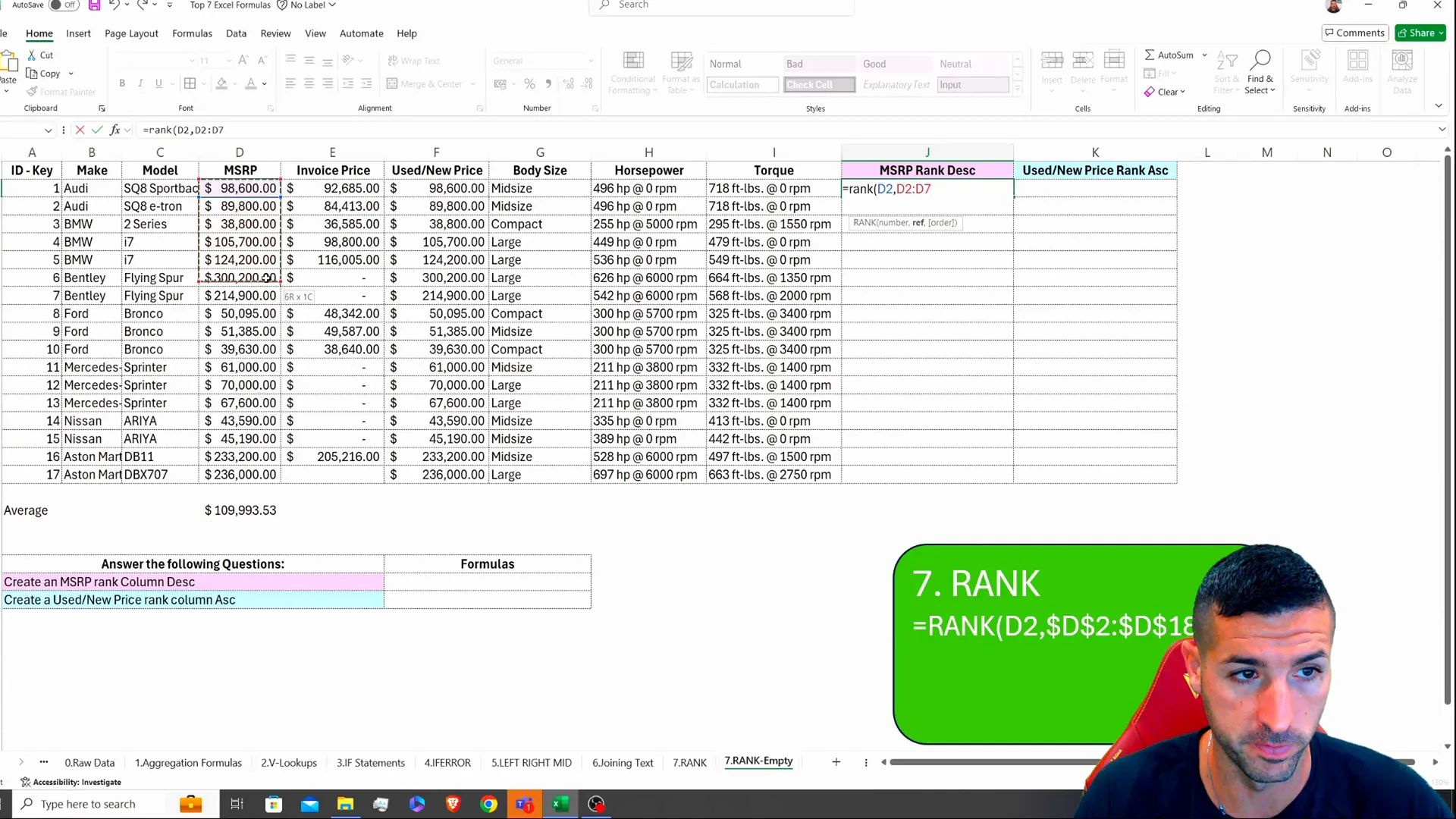 RANK Function Example