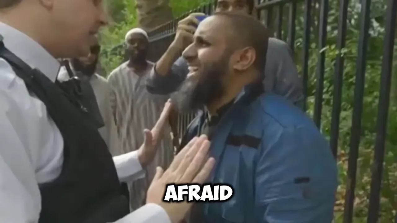 Man in a forested outdoor setting with on-screen text reading “AFRAID”