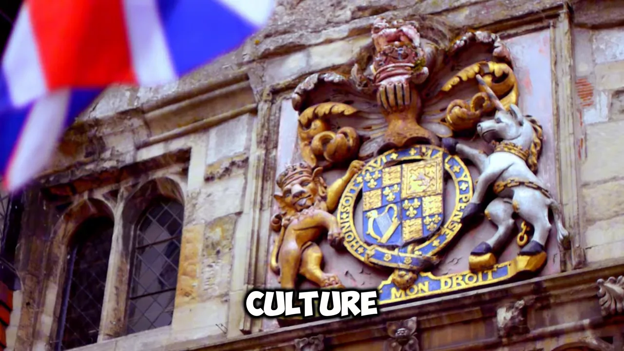 Historic building facade with a large royal coat of arms