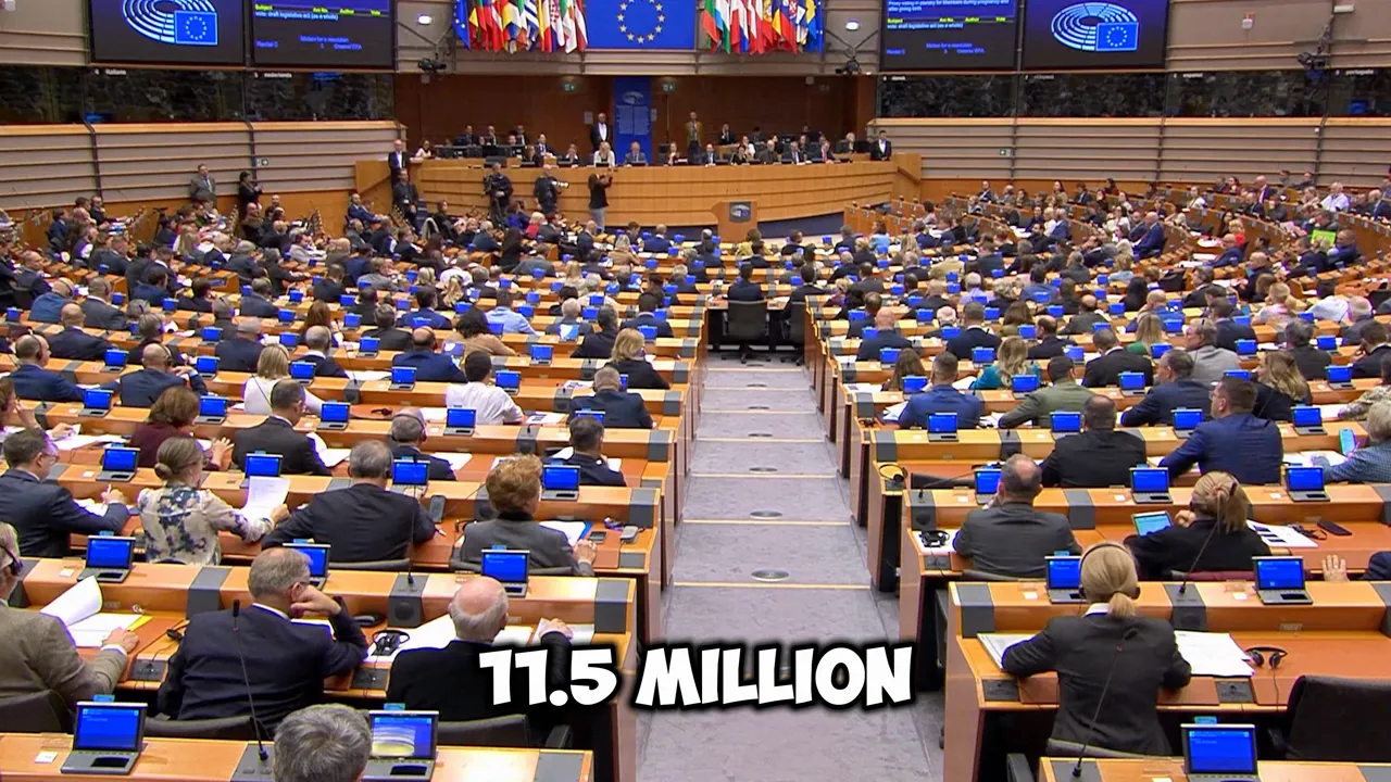 European Parliament plenary chamber showing many MEPs at their desks