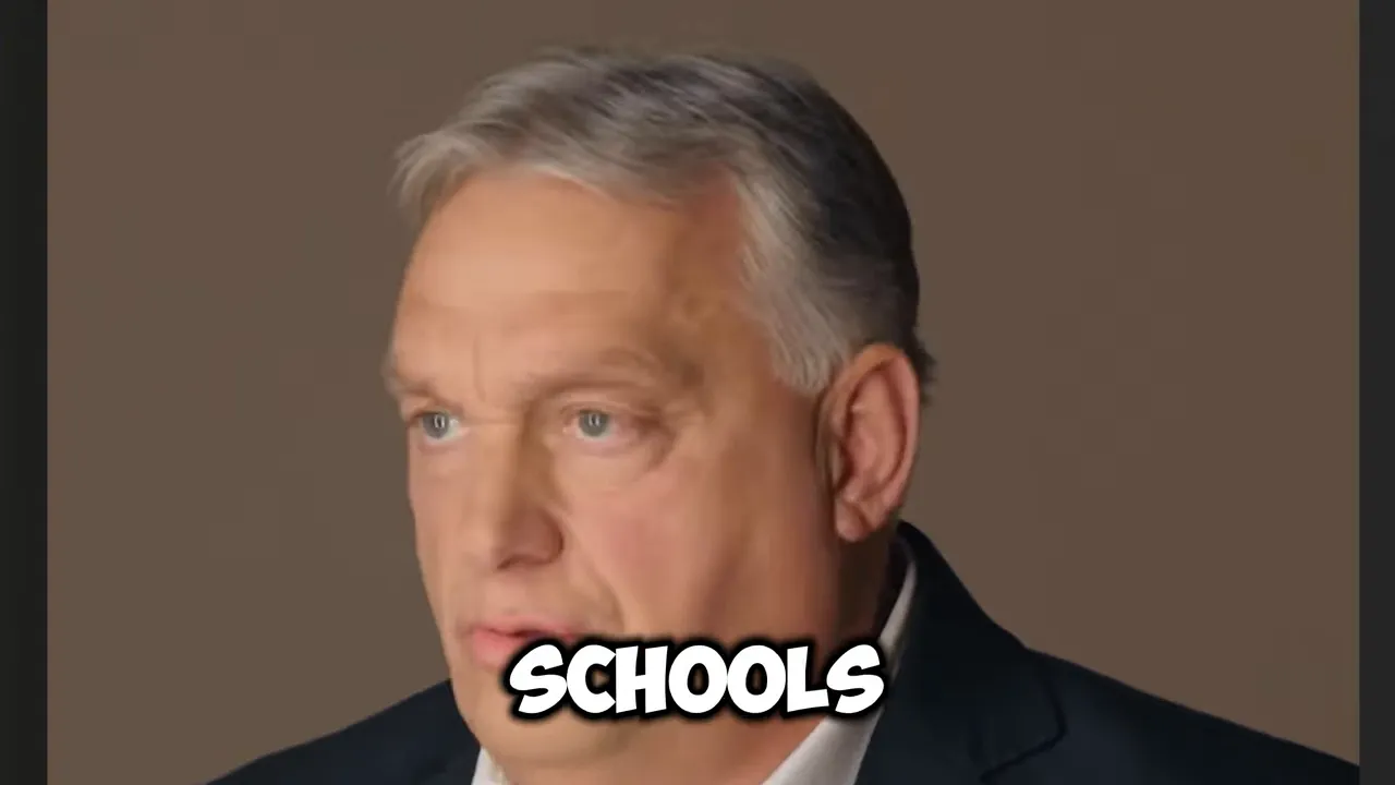 Screenshot with “SCHOOLS” text overlay during a conservative speech about education and children