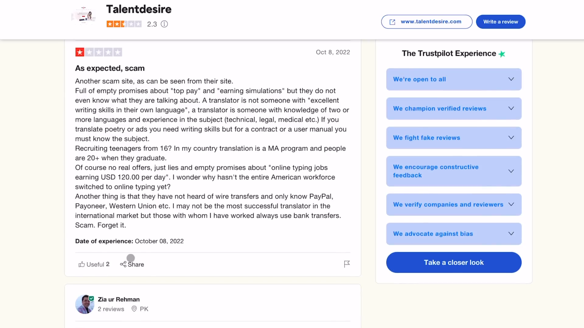 Trustpilot reviews for TalentDesire