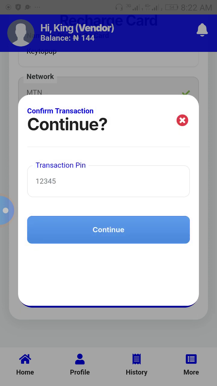 Entering PIN for transaction