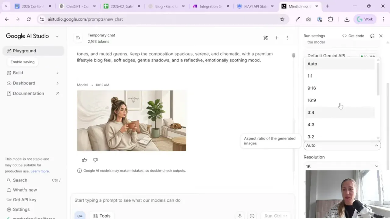 Google AI Studio aspect ratio and resolution options for image generation