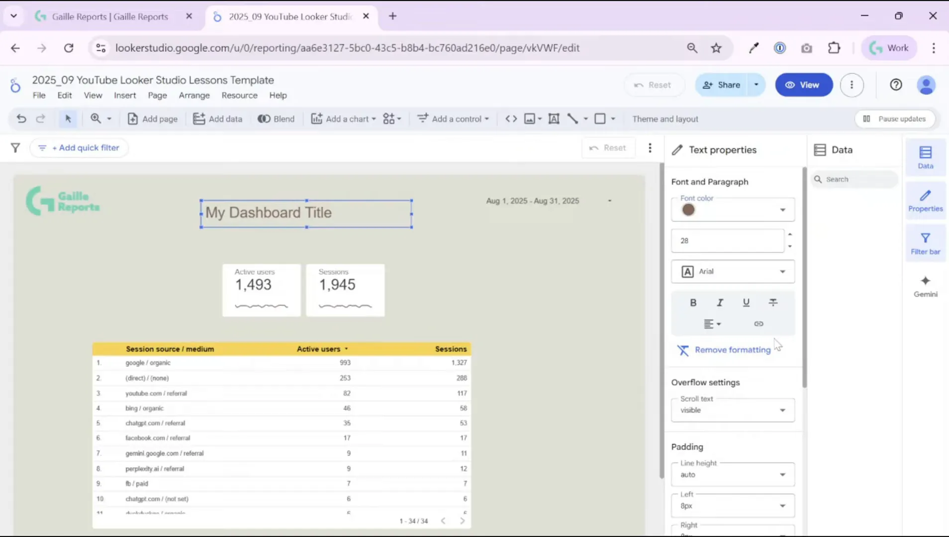 Adding a text box for the dashboard title