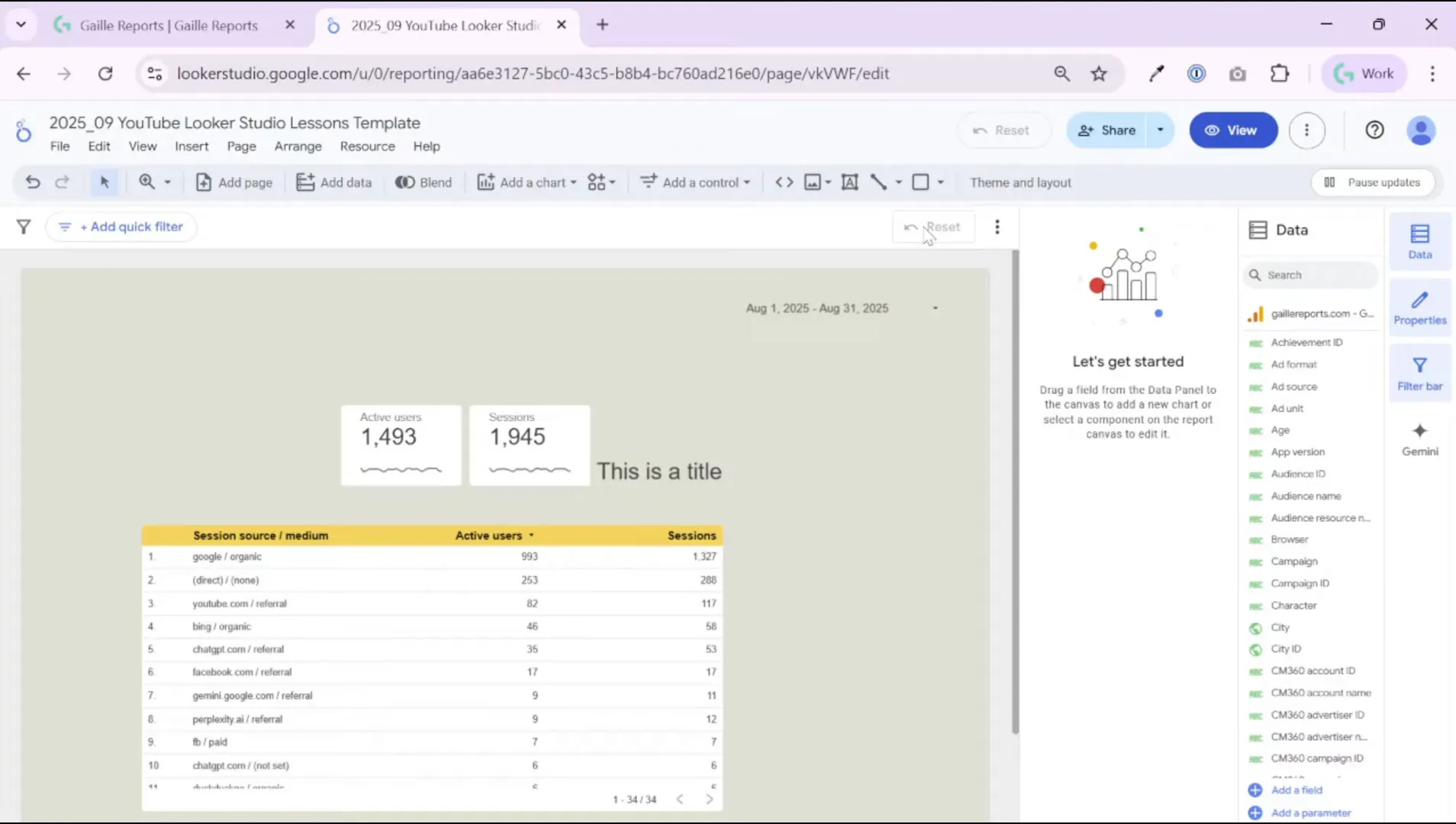 Example of the data range control applied to the whole page