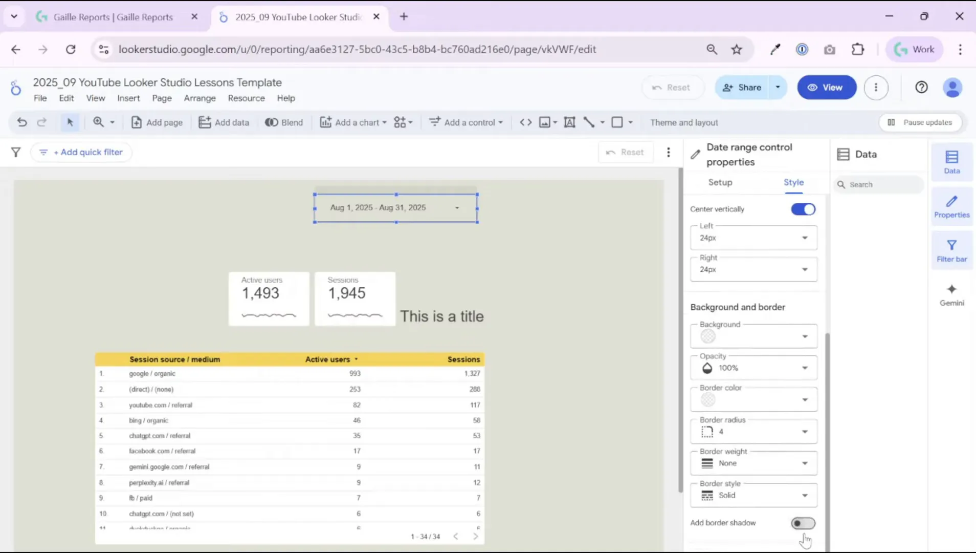 Style tab for data range control: removing shadow and setting transparent background