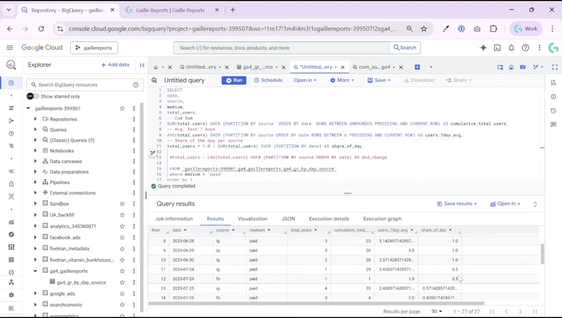SQL showing calculation of share per day using SUM OVER PARTITION BY date