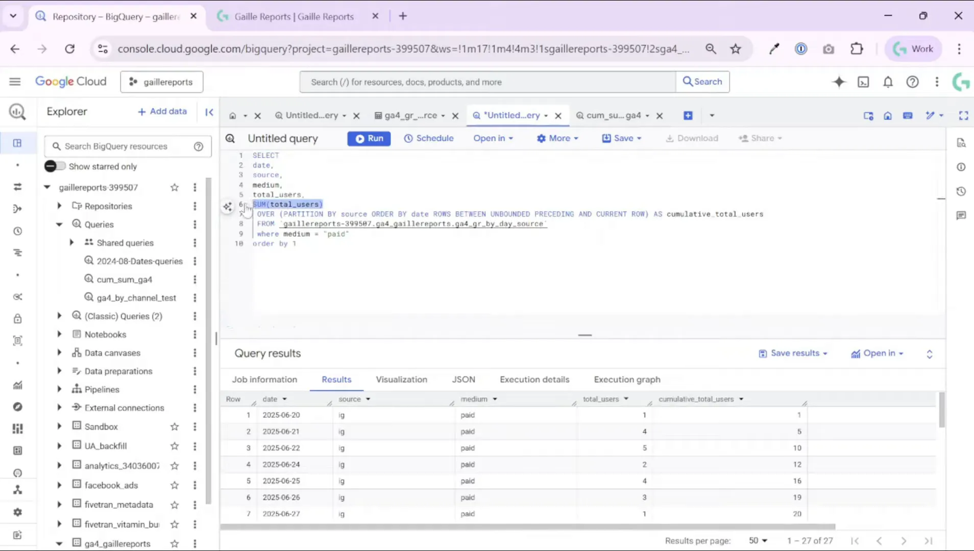 Example showing daily accumulation and the concept of unbounded preceding to current row
