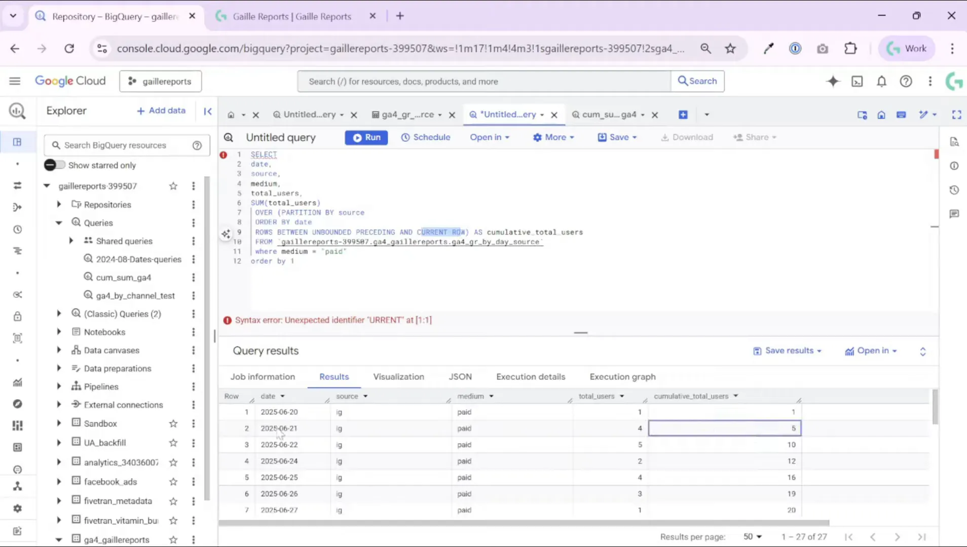 Example partitioning by user_id to see per-user cumulative revenue (CLV)