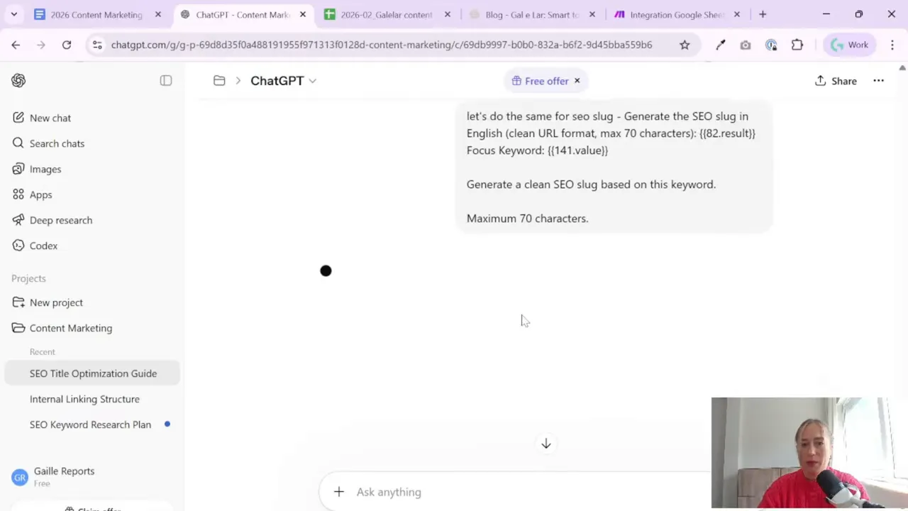 ChatGPT prompt text requesting generation of a clean SEO slug with maximum character limit