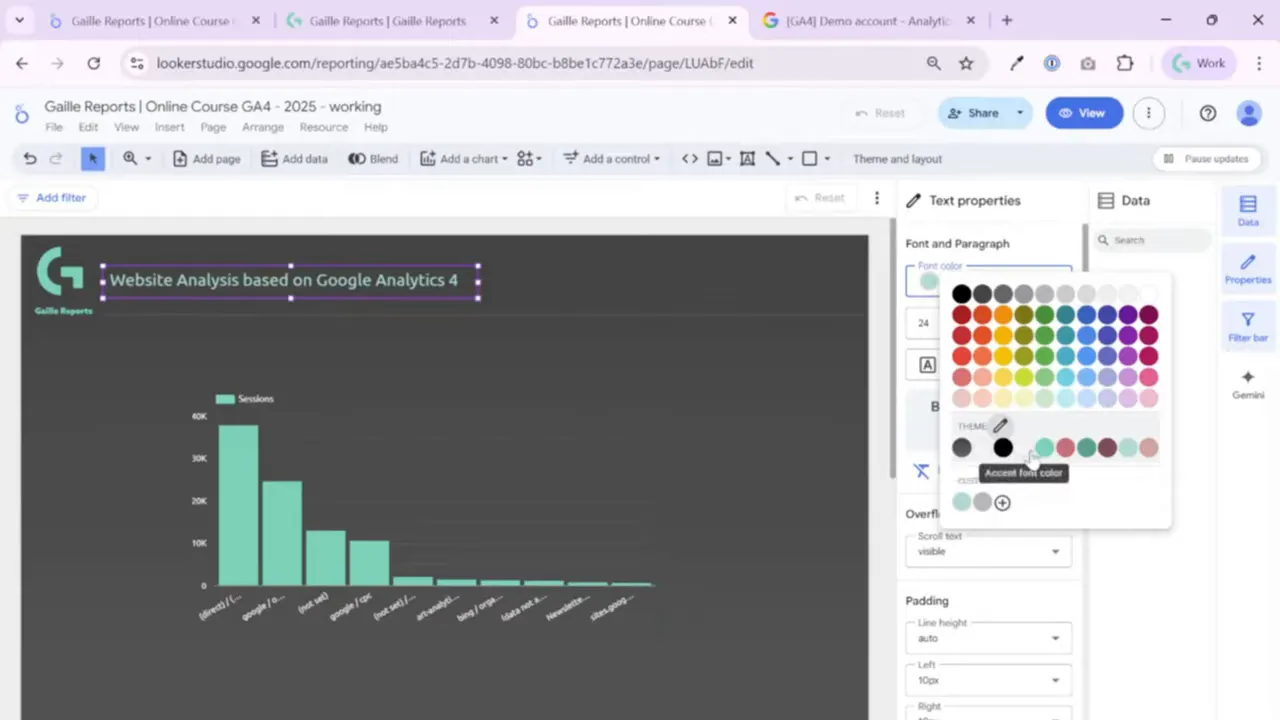 Text styling and theme palette applied to text