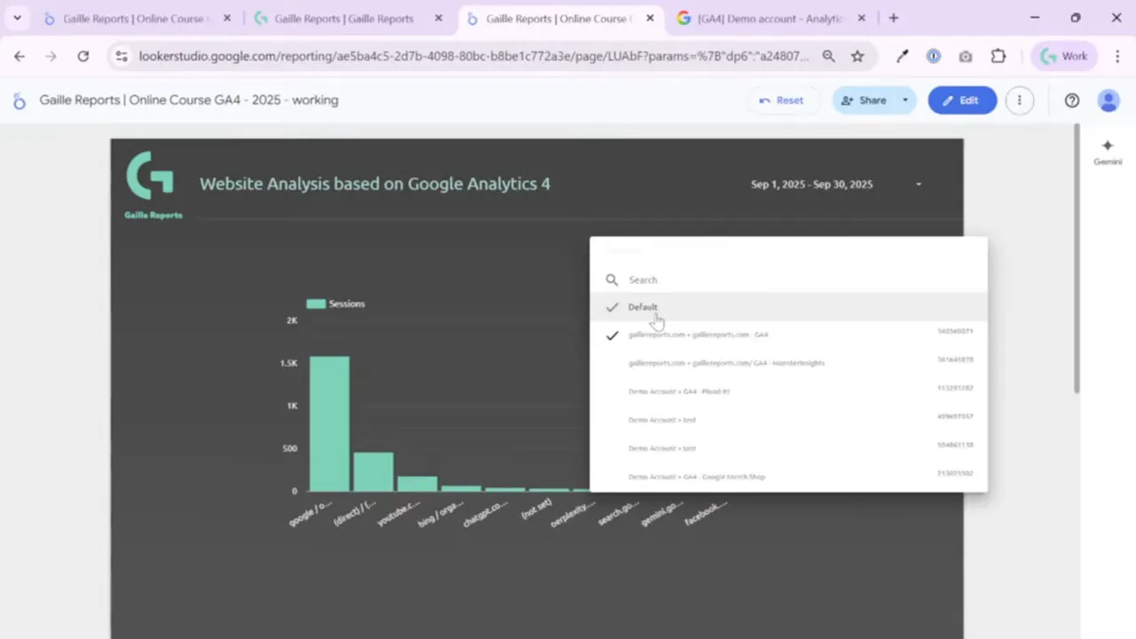 Choose GA4 property from data control list