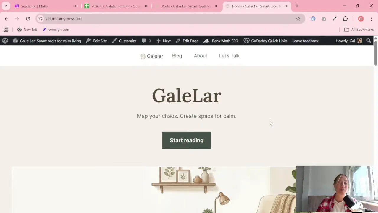 WordPress homepage preview showing a “Start reading” page section