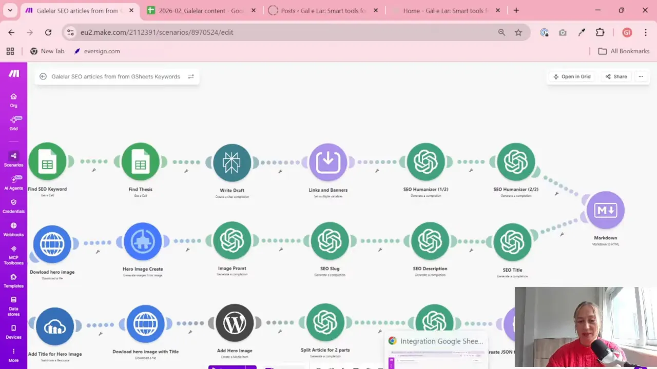 Make scenario showing the Links and Banners variable block in an automated SEO workflow