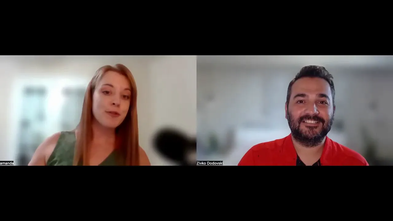 Two panelists on a split-screen virtual call smiling and wrapping up a discussion about responsible AI adoption.