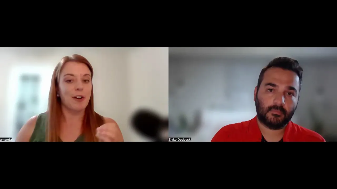 Split-screen webinar image showing a presenter gesturing while speaking and the co-host listening — clear framing and balanced lighting.