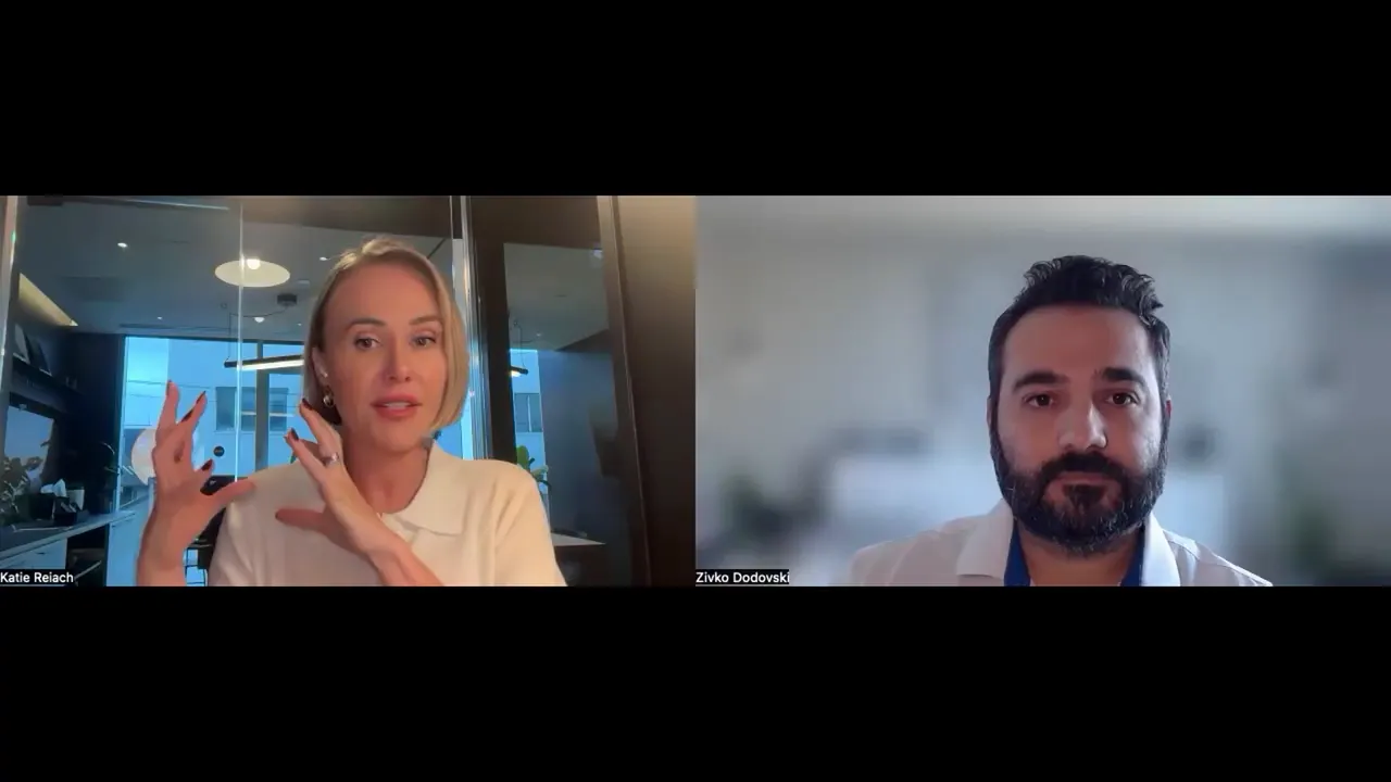 Two-person video call: speaker using expressive hand gestures while explaining, other participant listening attentively.